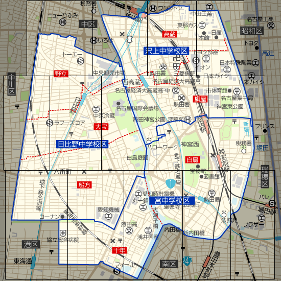 名古屋市熱田区の学区地図