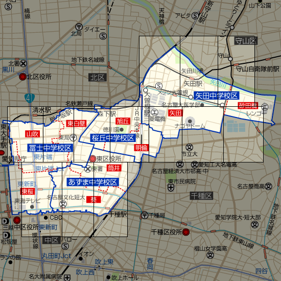 名古屋市東区の学区地図