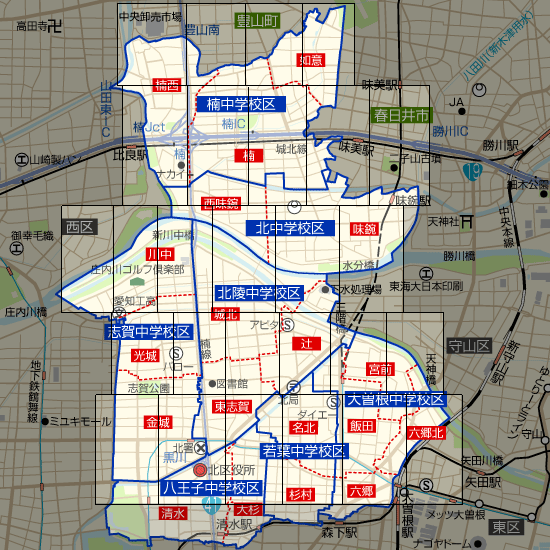 名古屋市北区の学区地図
