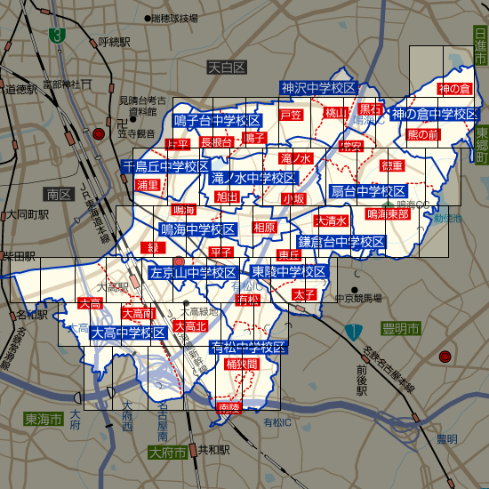 名古屋市緑区の学区地図