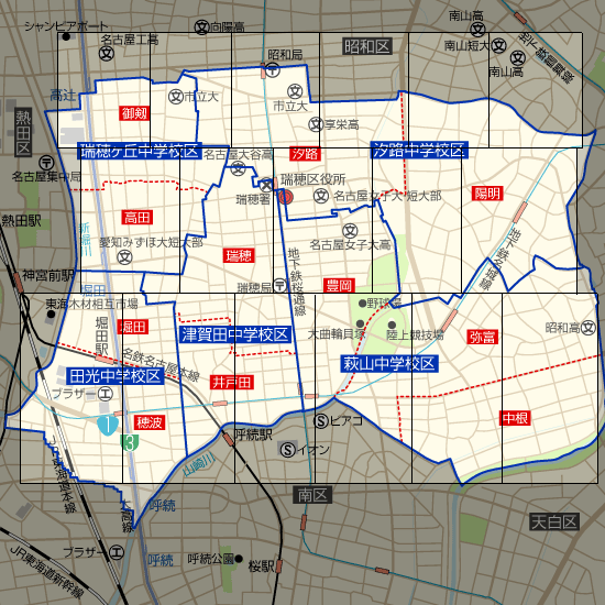 名古屋市瑞穂区の学区地図