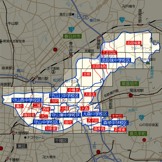 名古屋市守山区の学区地図