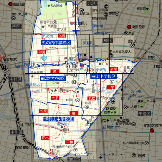 名古屋市中区の学区地図