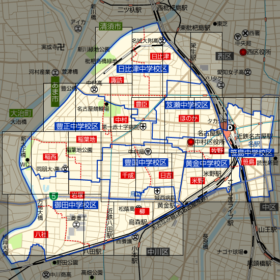 名古屋市中村区の学区地図