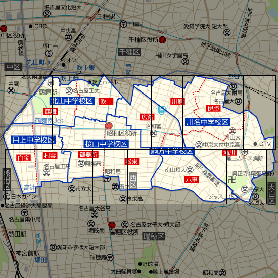 名古屋市昭和区の学区地図