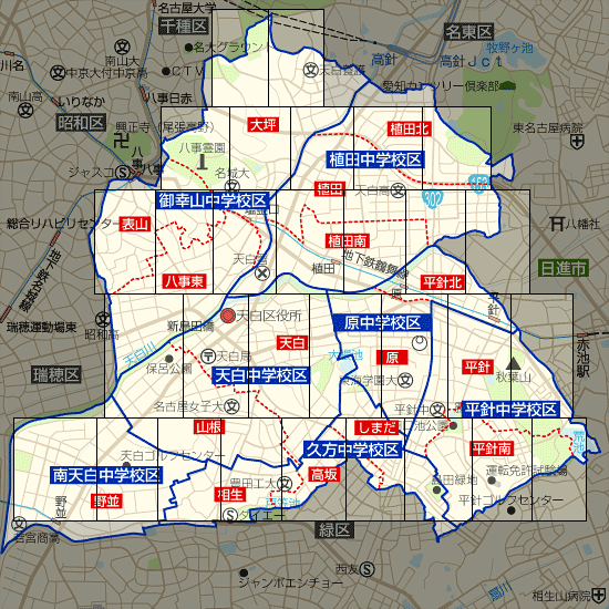 名古屋市天白区の学区地図