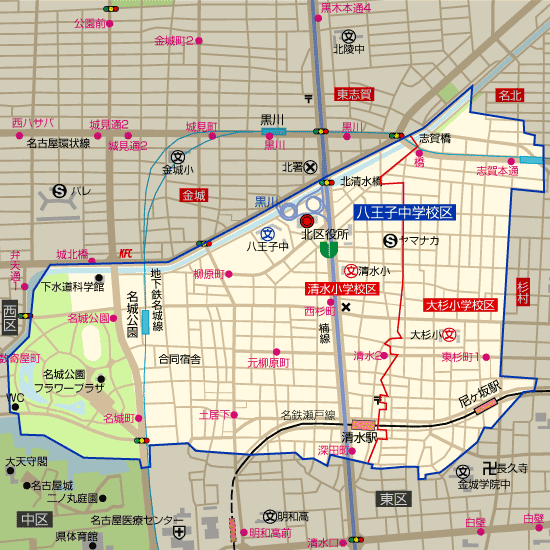 八王子中学校 学区(大杉小学校、清水小学校)