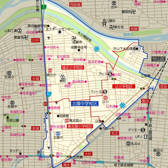 北陵中学校 学区(城北小学校、東志賀小学校、辻小学校)