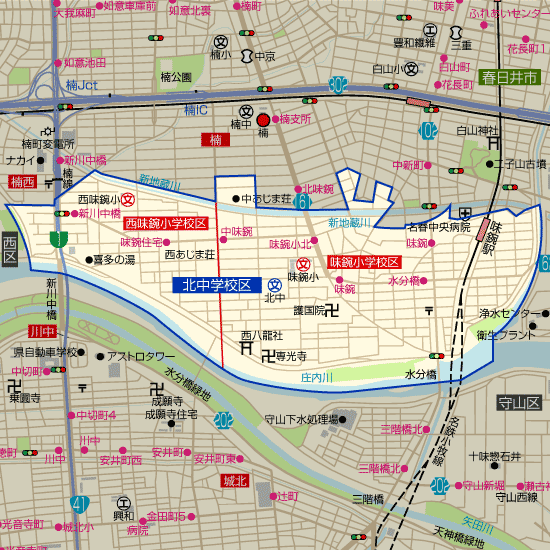 北中学校 学区(味鋺小学校、西味鋺小学校)