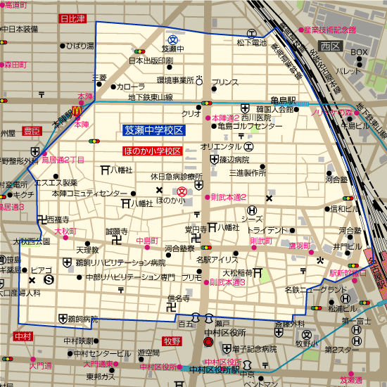 笈瀬中学校 学区(ほのか小学校)