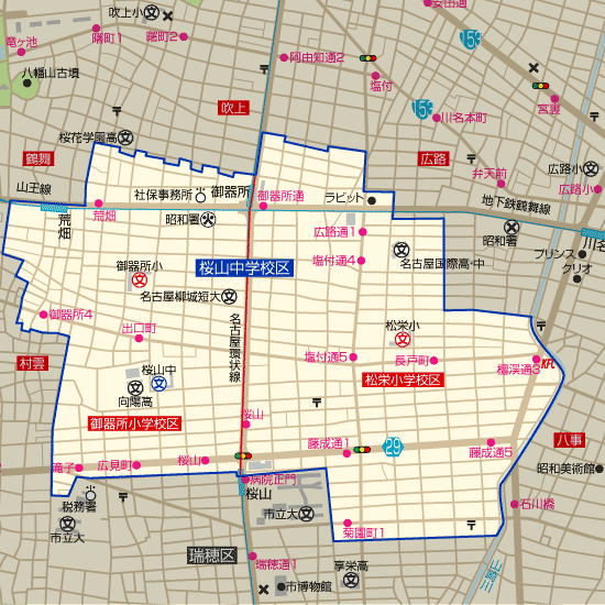 桜山中学校 学区地図（松栄小学校、御器所小学校）