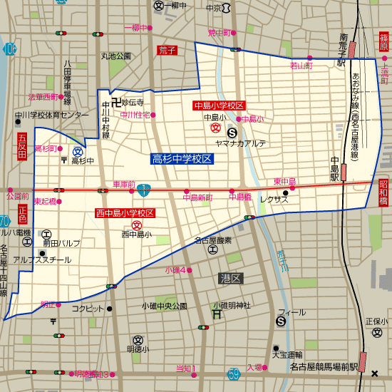 高杉中学校 学区(中島小学校、西中島小学校)