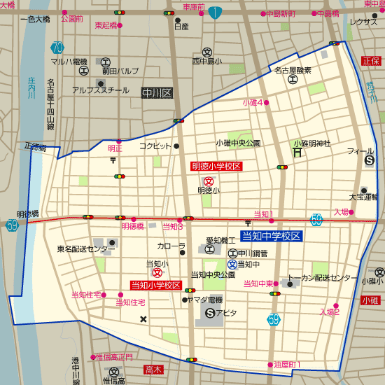 当知中学校 学区(明徳小学校、当知小学校)