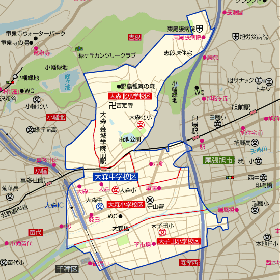 大森中学校 学区(大森小学校、天子田小学校、大森北小学校)