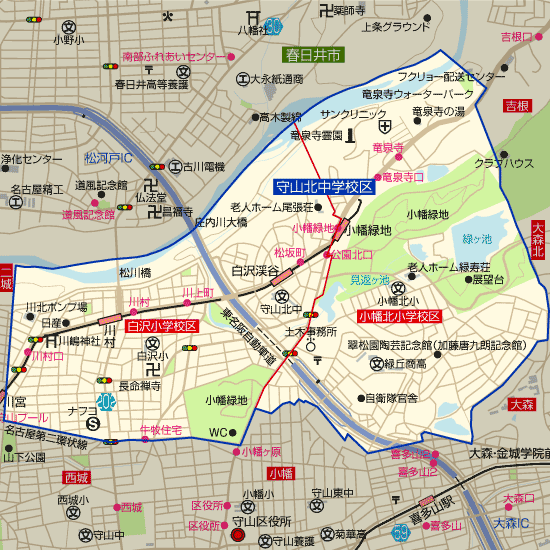 守山北中学校 学区(白沢小学校、小幡北小学校)