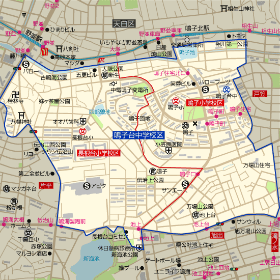 鳴子台中学校 学区（鳴子小学校、長根台小学校）