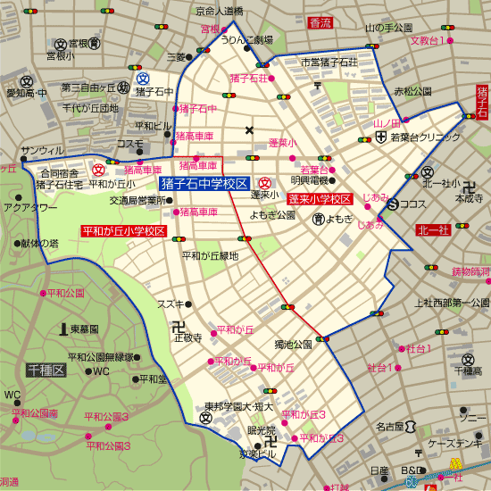 猪子石中学校 学区(蓬来小学校、平和が丘小学校)