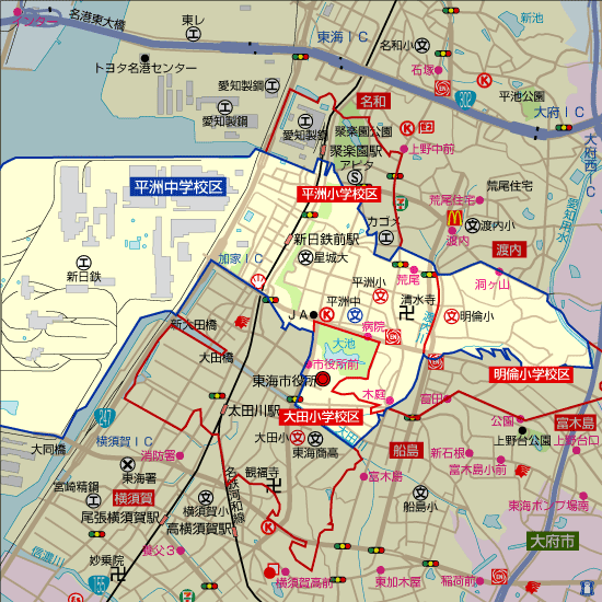 平洲中学校 学区（平洲小学校、明倫小学校、大田小学校）