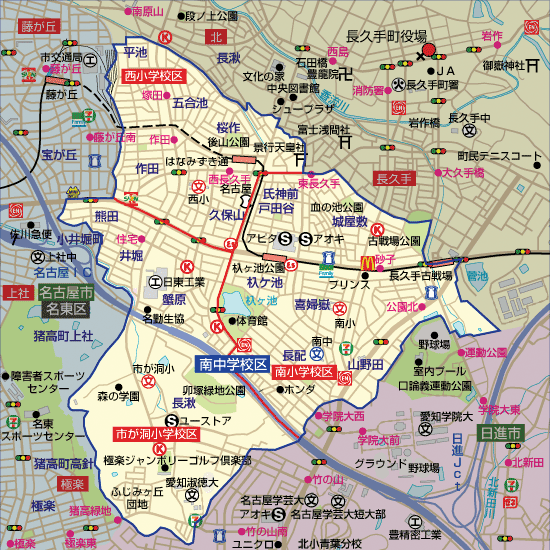 南中学校 学区地図 南小学校、市が洞小学校