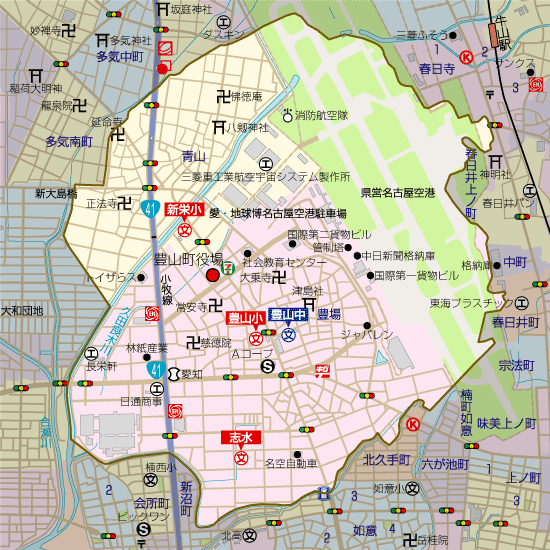 愛知県豊山町の学区地図（小学校・中学校）