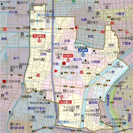 愛知県大治町の学区地図（小学校・中学校）