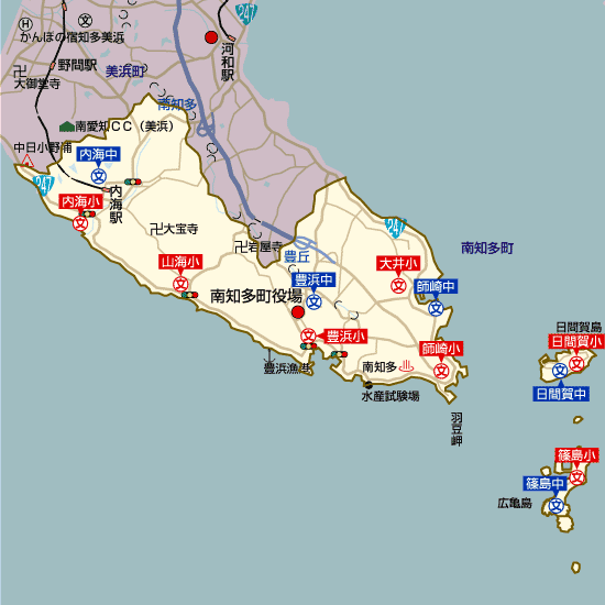 愛知県南知多町の学区地図(小学校・中学校)