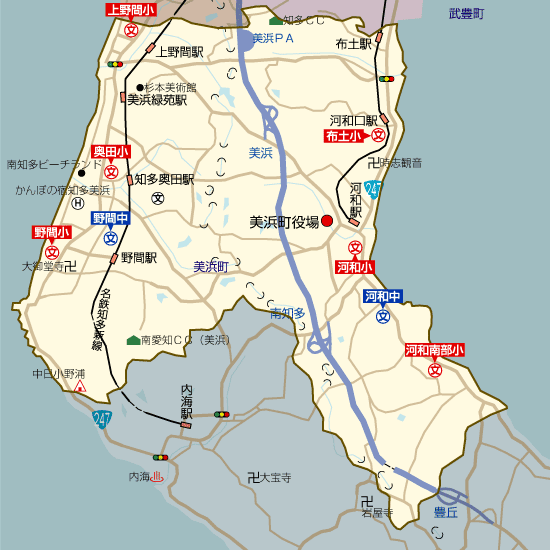 愛知県美浜町の学区地図（小学校・中学校）