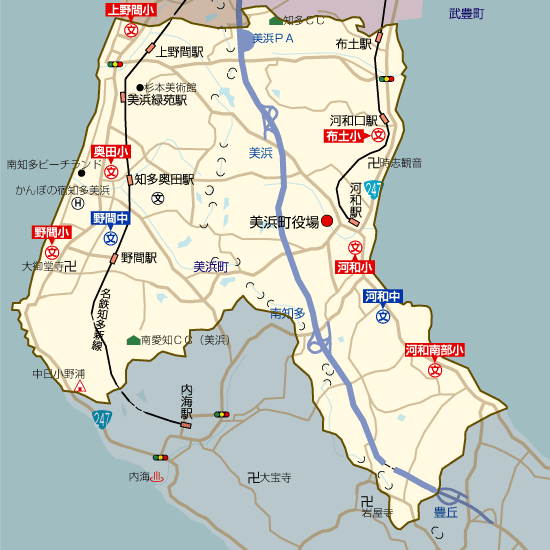 愛知県美浜町の学区地図(小学校・中学校)