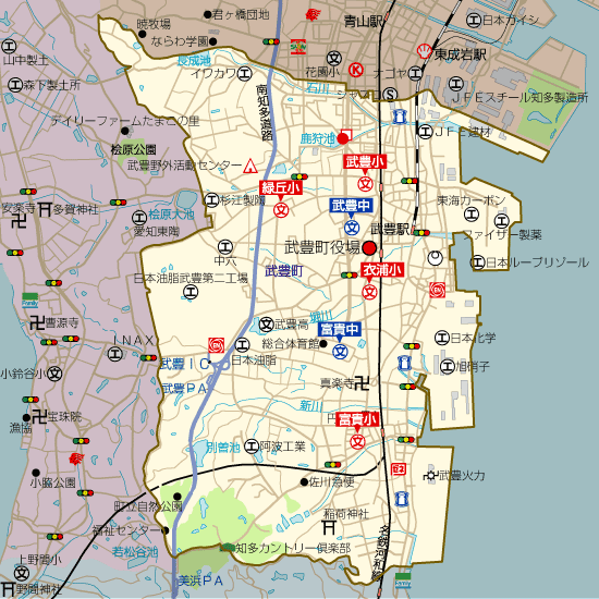 愛知県武豊町の学区地図（小学校・中学校）