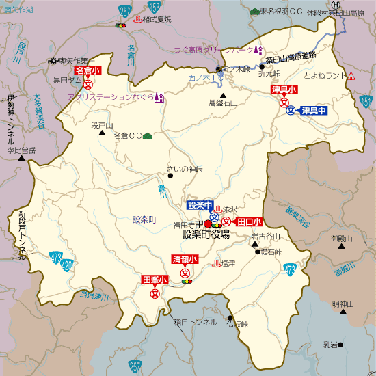 愛知県設楽町の学区地図(小学校・中学校)