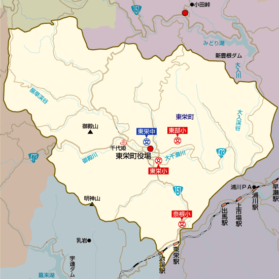 愛知県東栄町の学区地図（小学校・中学校）