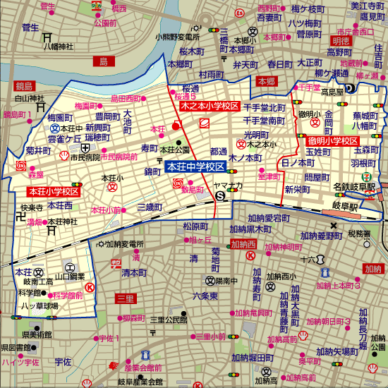 本荘中学校 学区地図(徹明さくら小学校、本荘小学校)