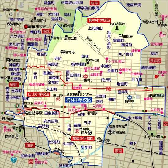 梅林中学校 学区（白山小学校、梅林小学校、華陽小学校）