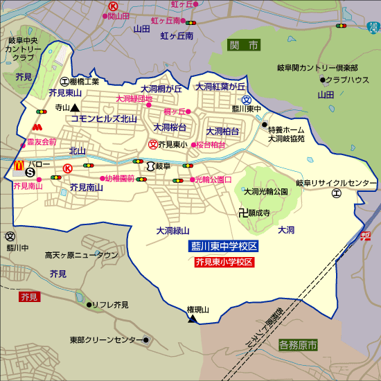 藍川東中学校 学区地図(芥見東小学校)