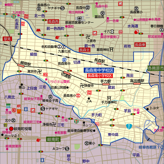 長森南中学校 学区(長森南小学校)