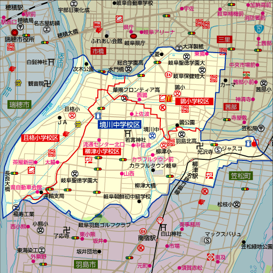 境川中学校 学区地図(且格小学校、鶉小学校、柳津小学校)