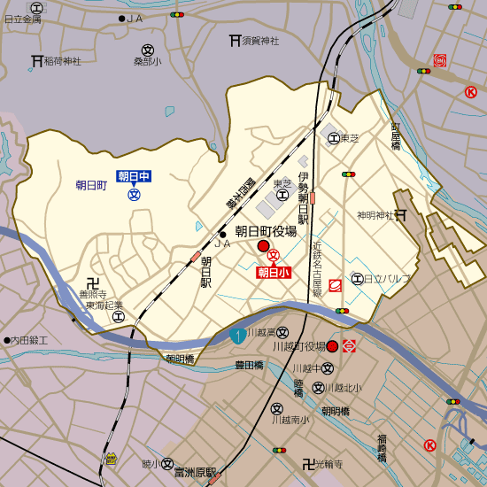 三重県朝日町の学区地図（小学校・中学校）